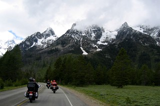 The mountains in the distance, riding toward Crater Lake