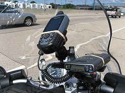 A BMW Motorcycle Equipped with Radar Detection and GPS Navigation System